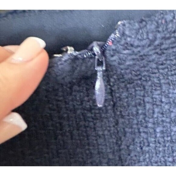 New Talbots Women 10 Skirt Navy Blue CottonTweed Faux Wrap Lined Logo Button T4 - Picture 9 of 12